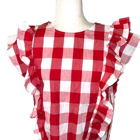 NWT Avara Brandy Red Gingham Checked Ruffle Button Back Crop Top - L - Picture 3 of 15